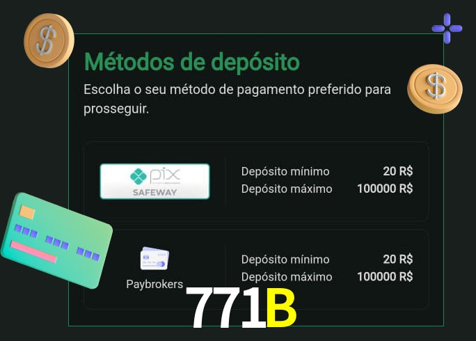 O cassino 771B oferece uma grande variedade de métodos de pagamento